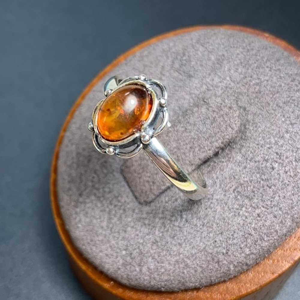 Sterling Silver 925 Amber Ring Scalloped Design S… - image 4