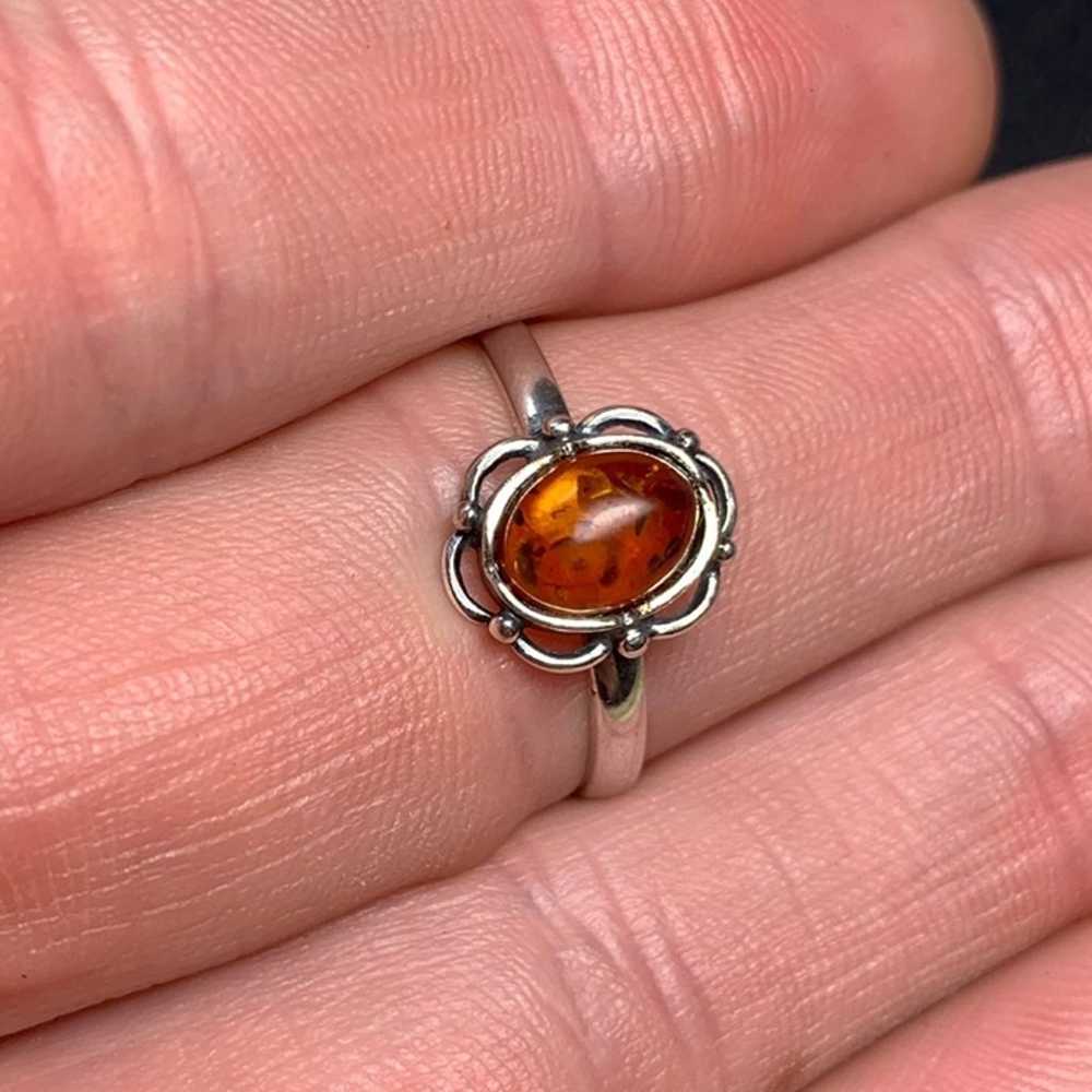 Sterling Silver 925 Amber Ring Scalloped Design S… - image 6