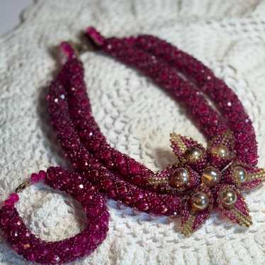 Handcrafted Gorgeous Fuschia Pink Glass Beaded Nec