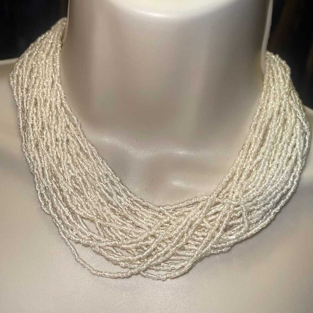 Vintage Layered White Beaded Necklace. - image 1