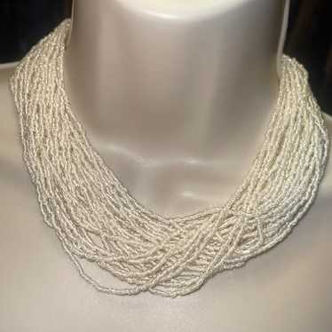 Vintage Layered White Beaded Necklace. - image 1