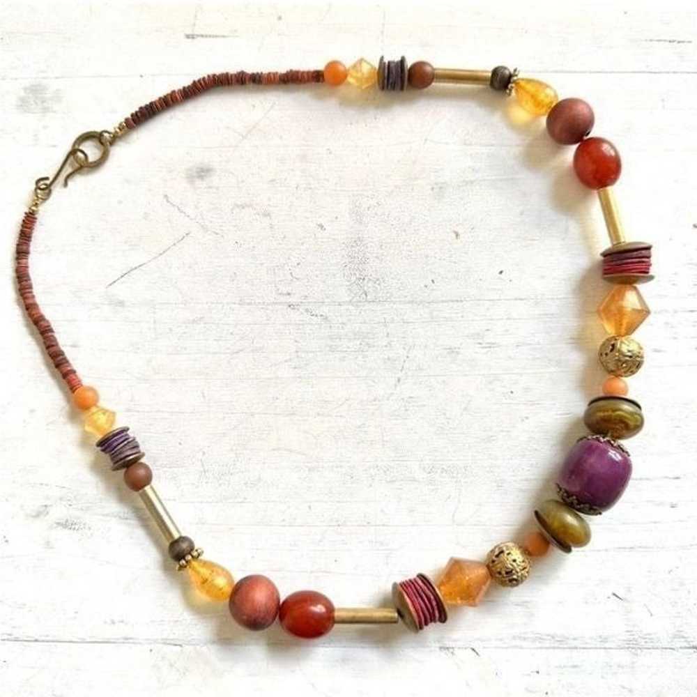 Vintage multi beaded gold tone necklace - image 3