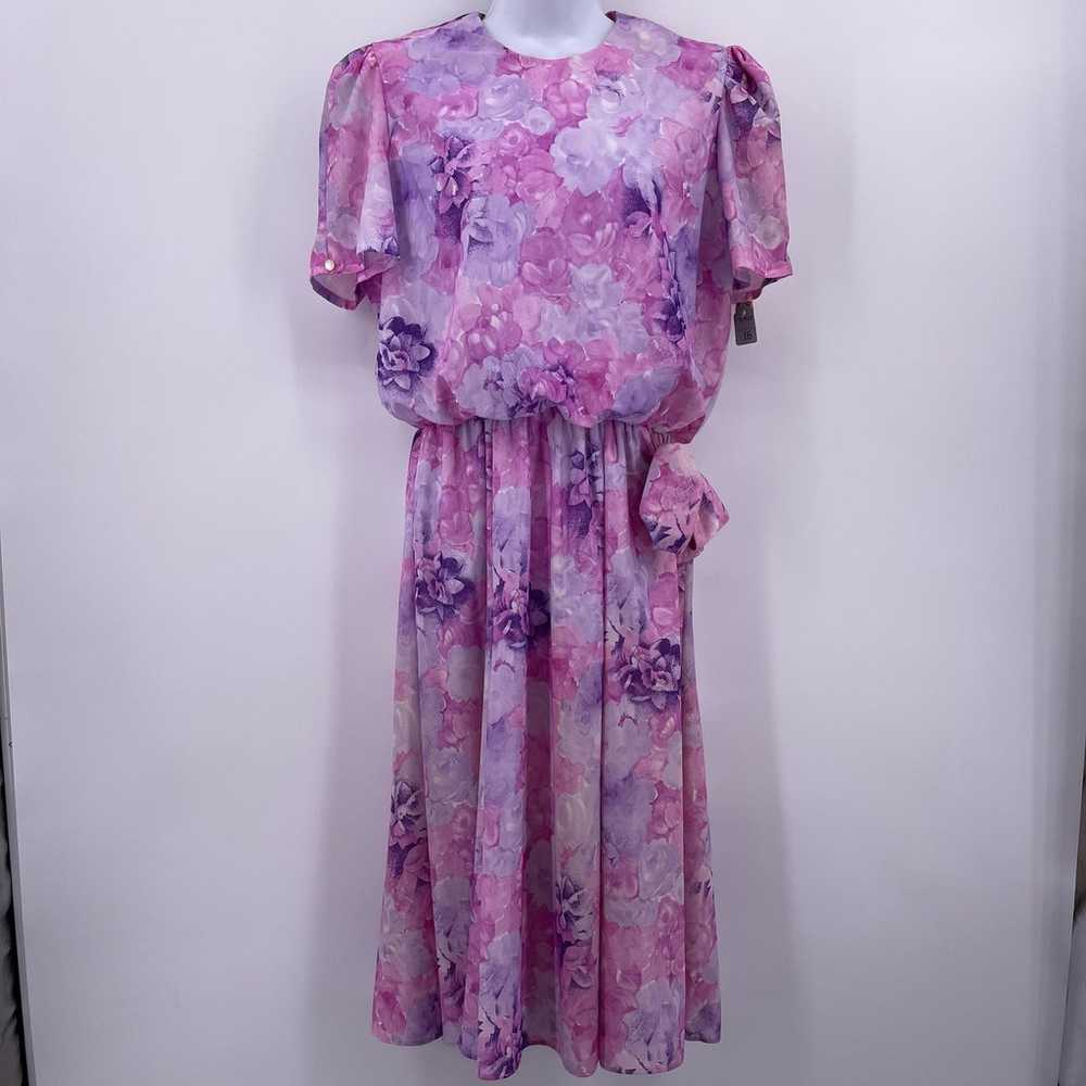 KR of NY Sz S Pastel Watercolor Floral Midi Dress… - image 1