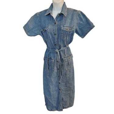 Vintage 80s Jane Ashley Blue Jean Shirt Dress Siz… - image 1