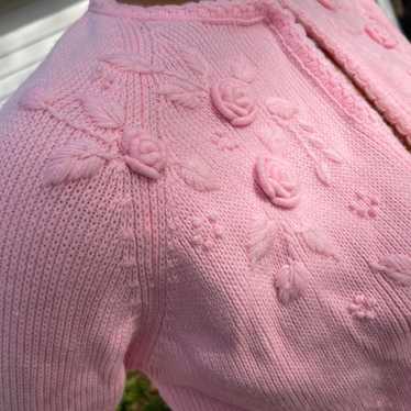 Vintage 60s Pink Floral Embroidered Cardigan - image 1