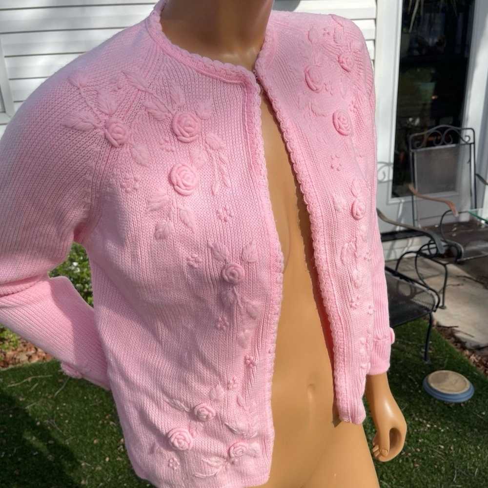 Vintage 60s Pink Floral Embroidered Cardigan - image 2