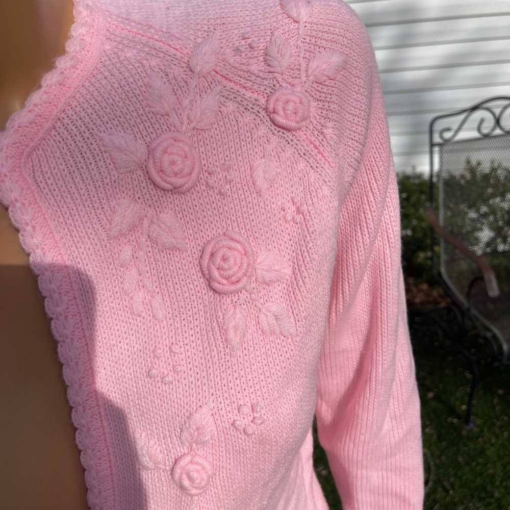 Vintage 60s Pink Floral Embroidered Cardigan - image 3