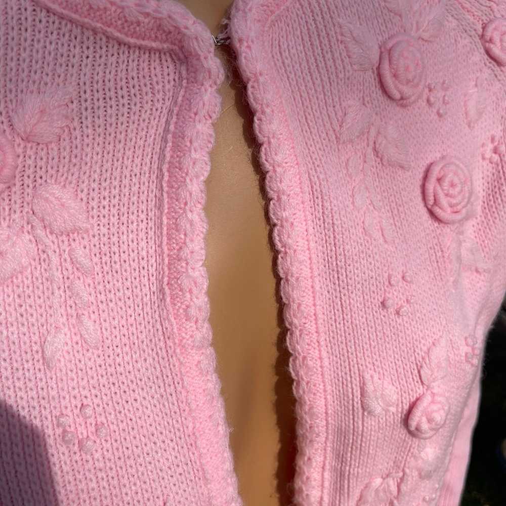 Vintage 60s Pink Floral Embroidered Cardigan - image 4