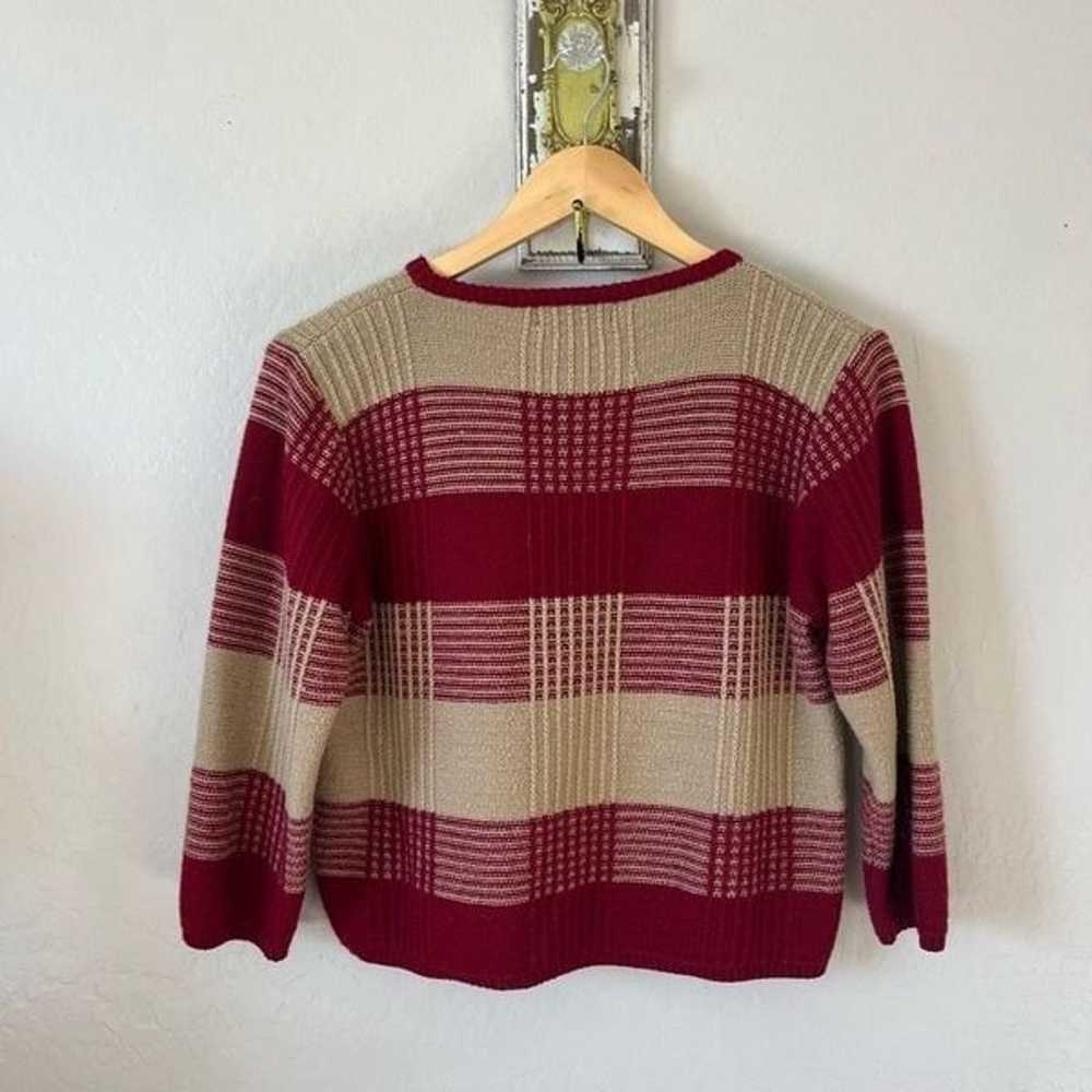 Vintage Catalina plaid check tan and red round ne… - image 4