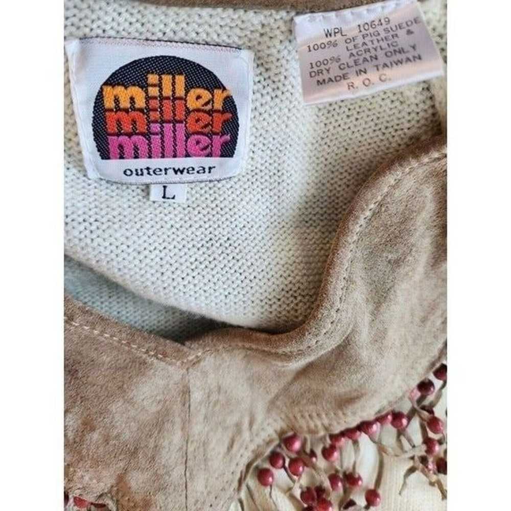 Vintage Miller 70's Off White Knit Suede Fringe S… - image 6