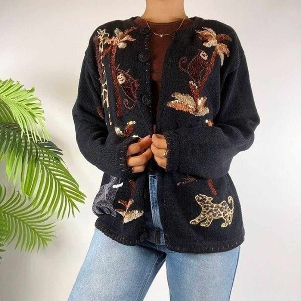 Vintage 90s Cottagecore Black Tropical Grandma Kn… - image 3