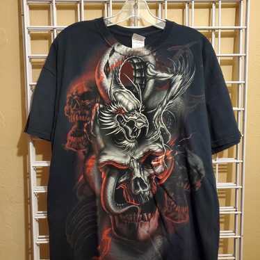 Vintage Early 2000s Y2K Skull Dragon Graphic Tee S