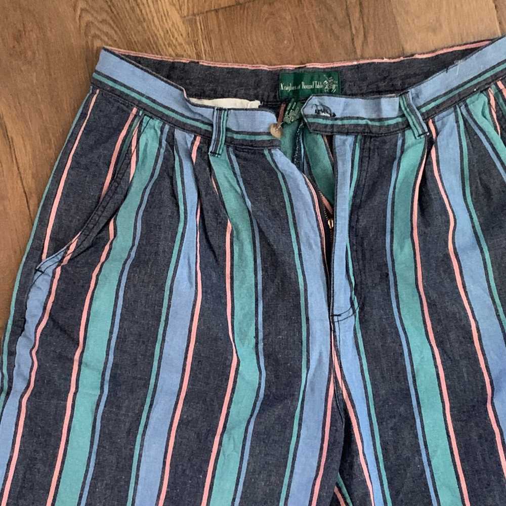 Vintage Knights Of Round Table Blue Striped Short… - image 2