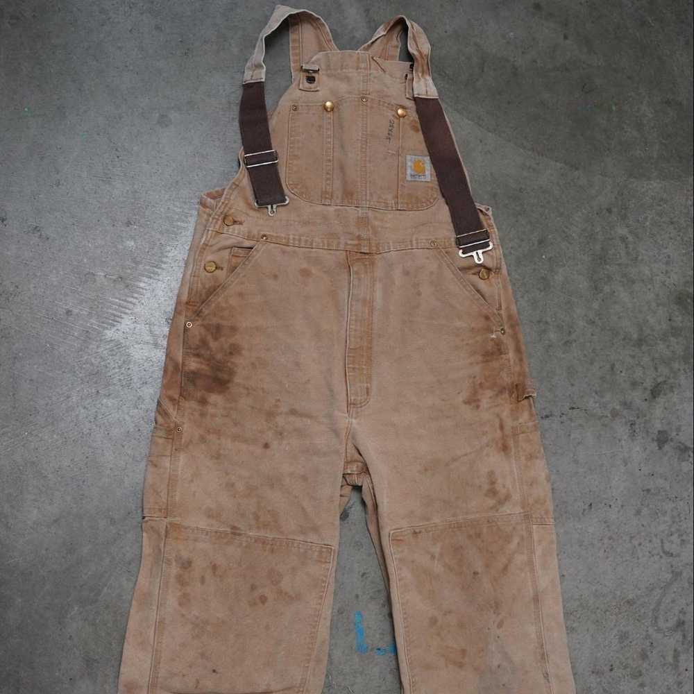 Distressed Carhartt Men's Tan and Cream Trousers - image 2