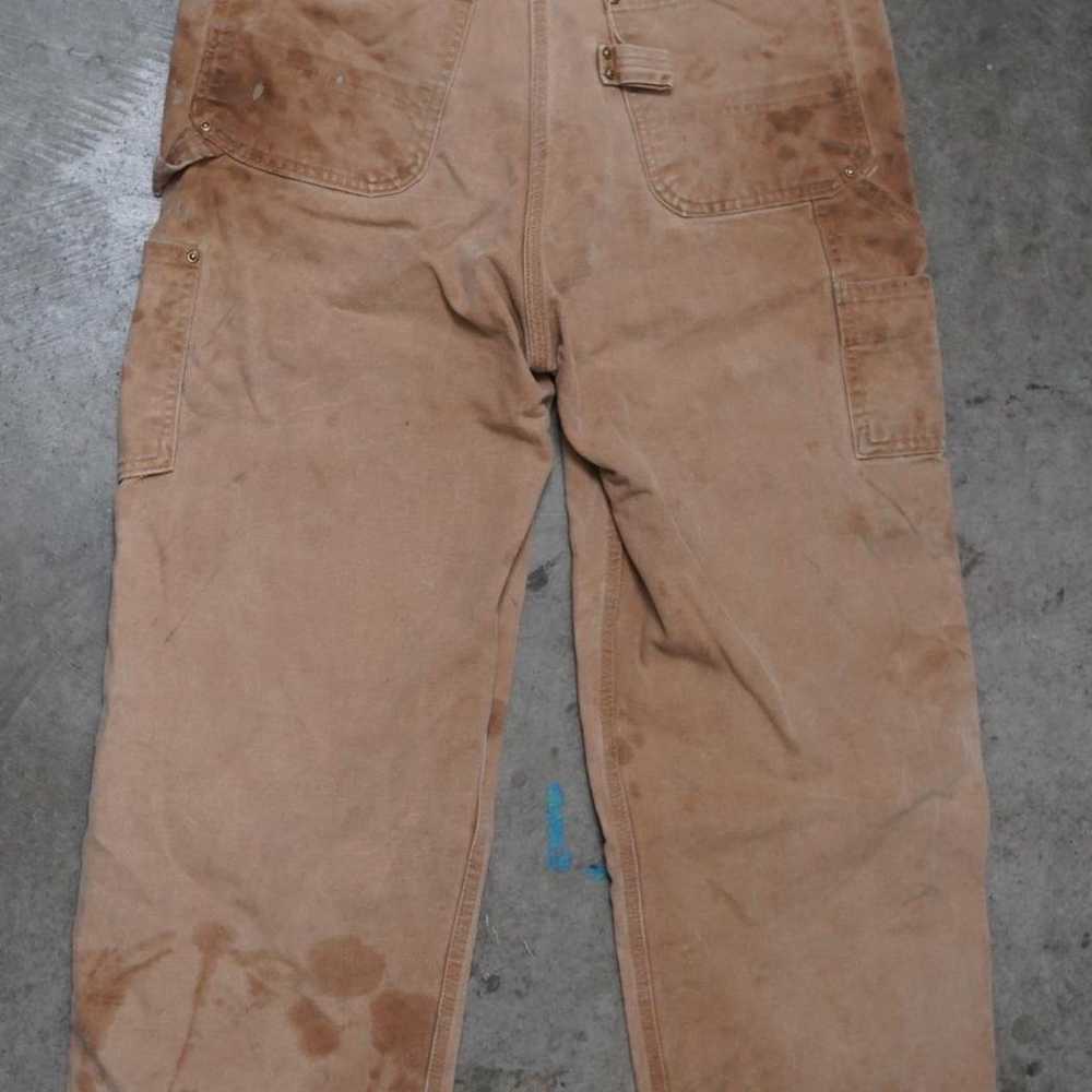 Distressed Carhartt Men's Tan and Cream Trousers - image 5