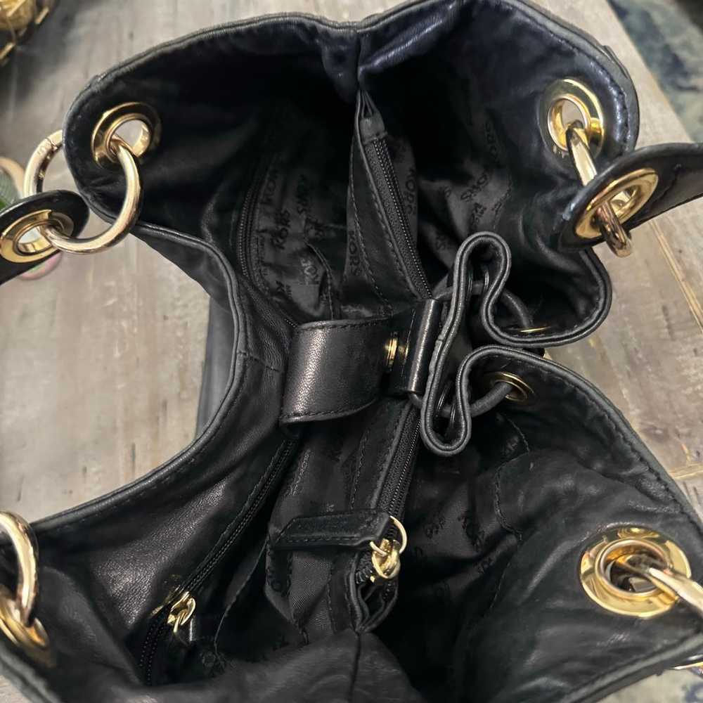 MICHAEL KORS Black Soft Leather Pleated Drawstrin… - image 2