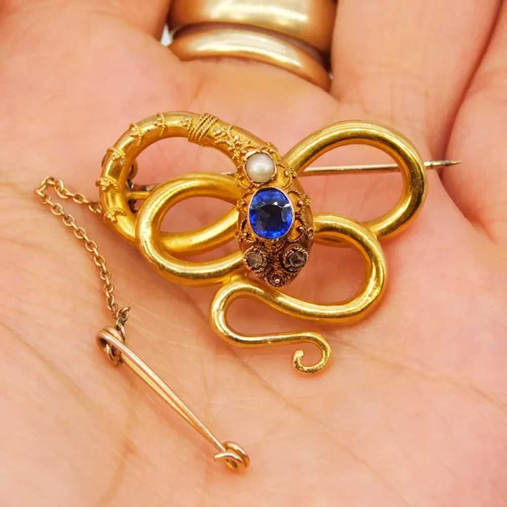 Antique Victorian Snake Brooch Sapphire Diamond P… - image 12