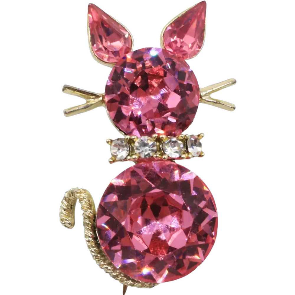 Brooch Pin Dodds Rhinestone Cat Pink - image 1