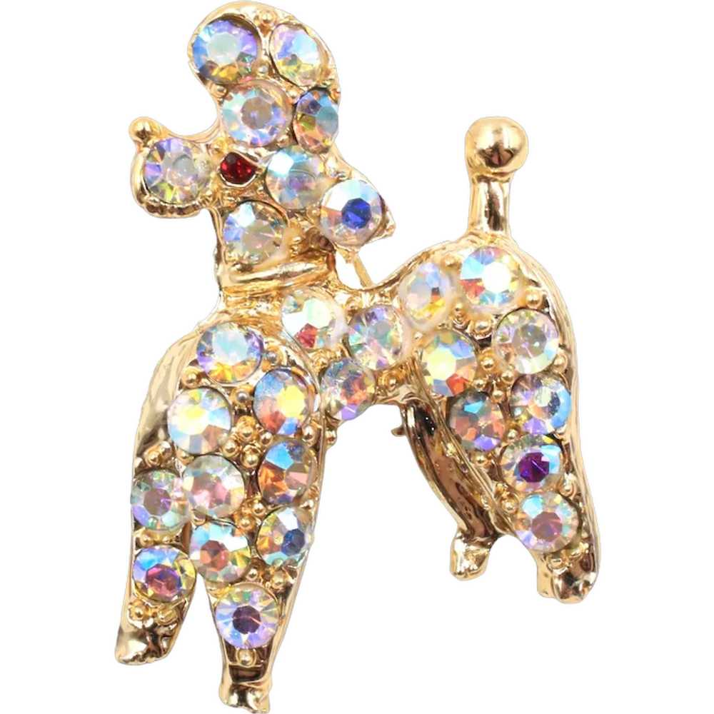 Brooch Pin AB Rhinestone Poodle Figural - image 1