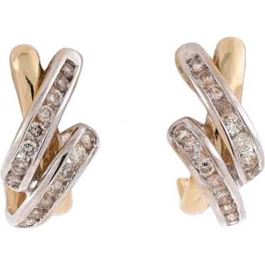 Crossover Diamond J Hoop Earrings 14K Gold 0.80 CT