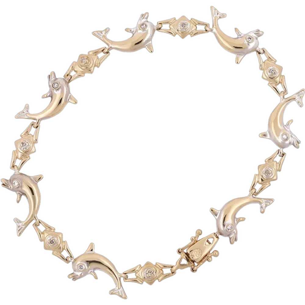 Dolphin Diamond Bracelet 14K Gold 0.10 CTW 7" Sea… - image 1