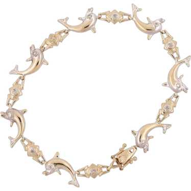 Dolphin Diamond Bracelet 14K Gold 0.10 CTW 7" Sea… - image 1