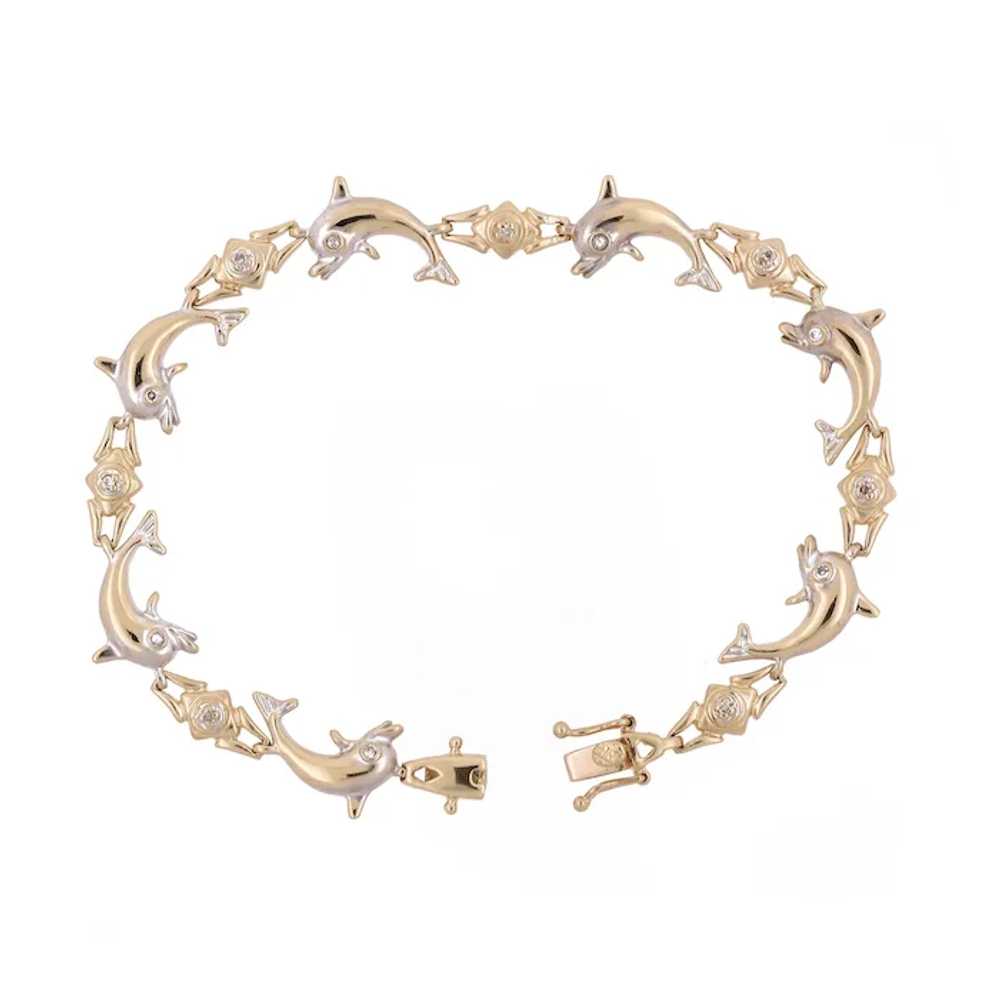 Dolphin Diamond Bracelet 14K Gold 0.10 CTW 7" Sea… - image 3