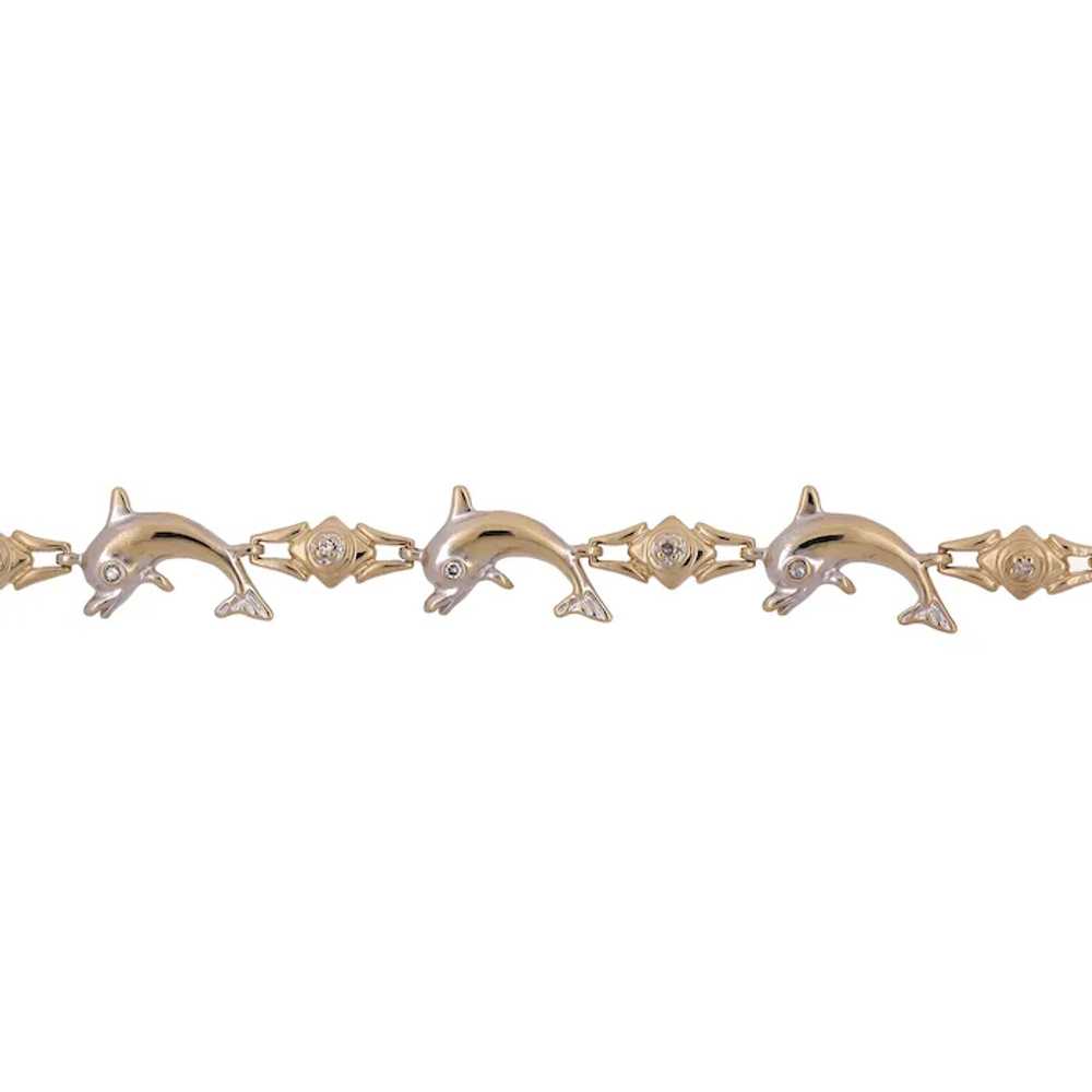 Dolphin Diamond Bracelet 14K Gold 0.10 CTW 7" Sea… - image 4