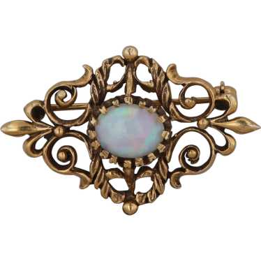 14k Yellow Gold Opal Filigree Vintage Style Brooch - image 1