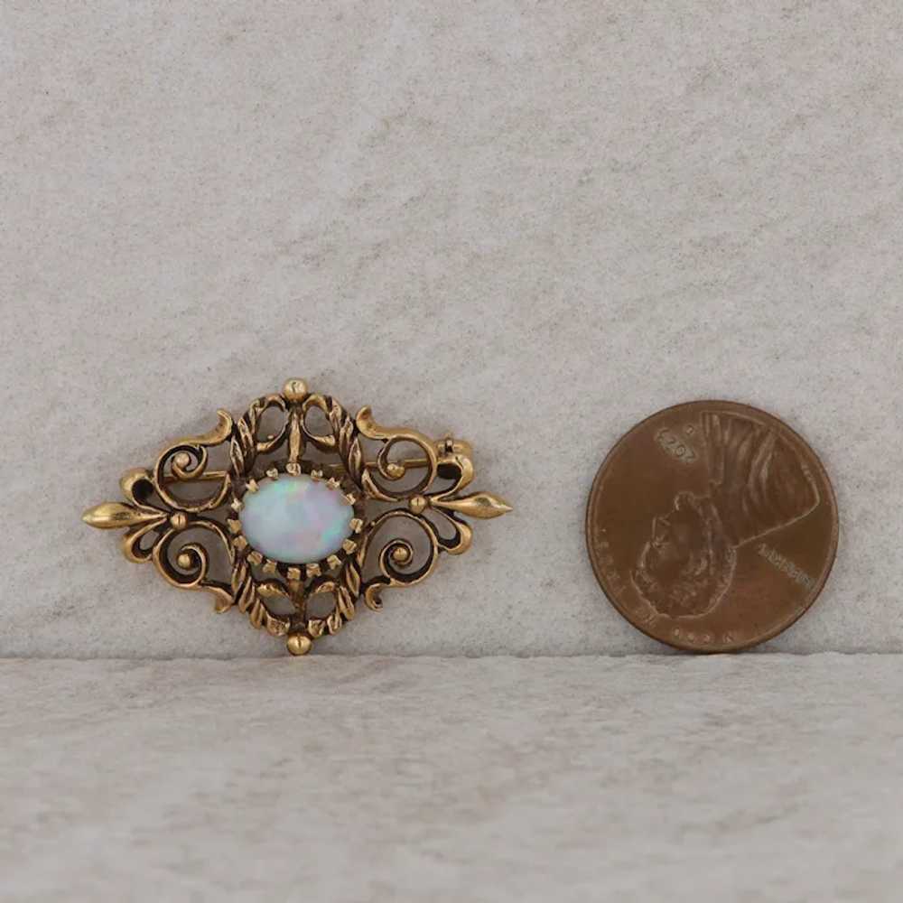14k Yellow Gold Opal Filigree Vintage Style Brooch - image 3