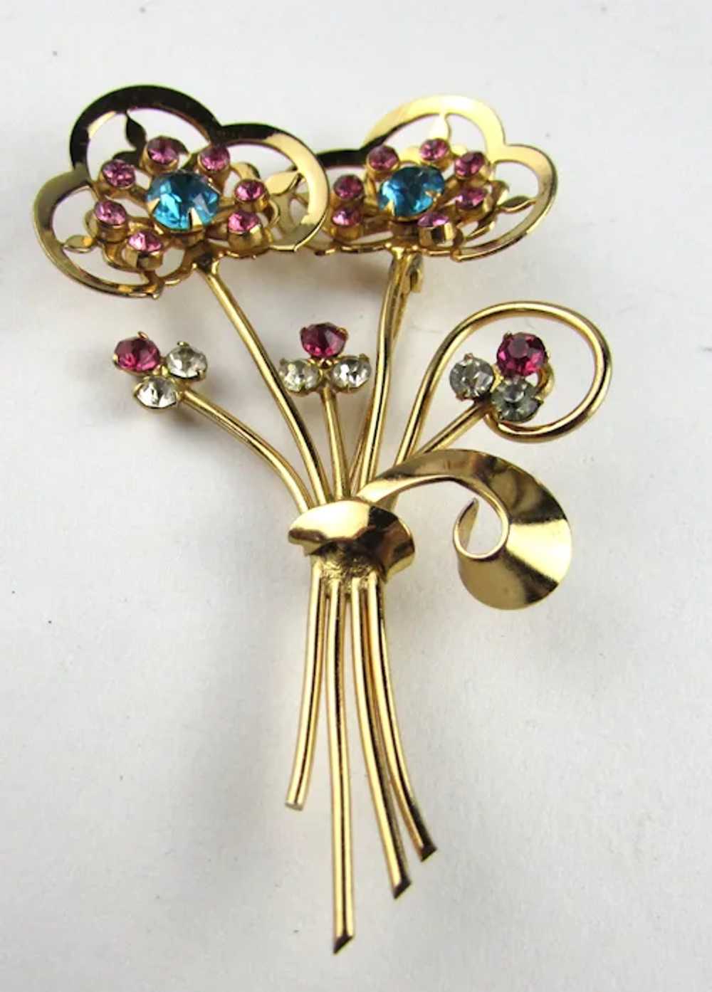 Coro Gold Tone Flower Pin With Pink and Turquoise… - image 10