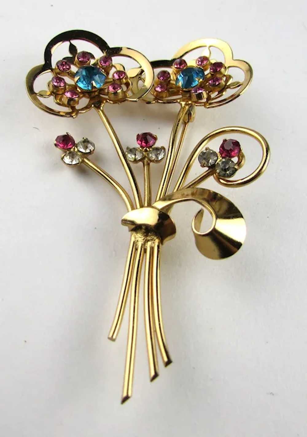 Coro Gold Tone Flower Pin With Pink and Turquoise… - image 12