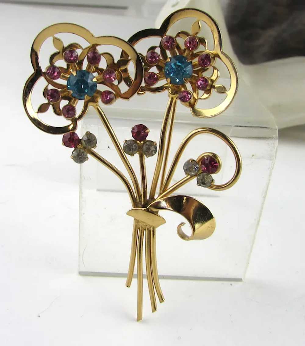 Coro Gold Tone Flower Pin With Pink and Turquoise… - image 2