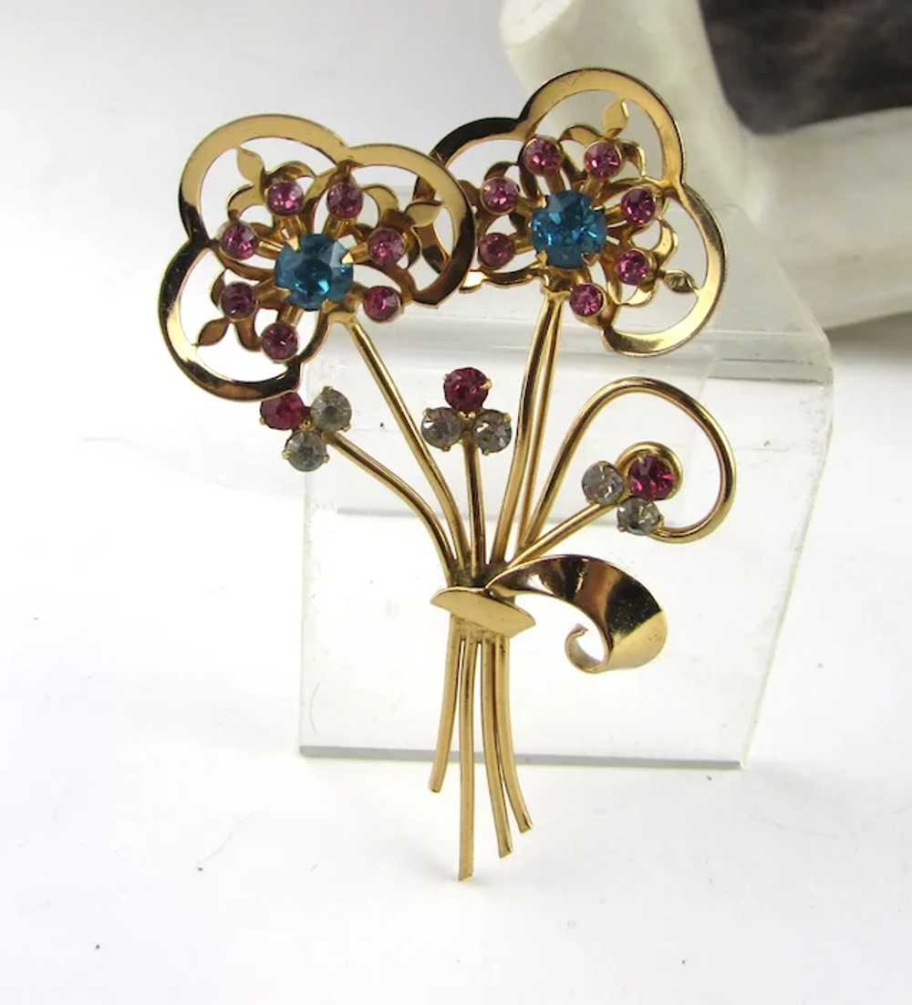 Coro Gold Tone Flower Pin With Pink and Turquoise… - image 3