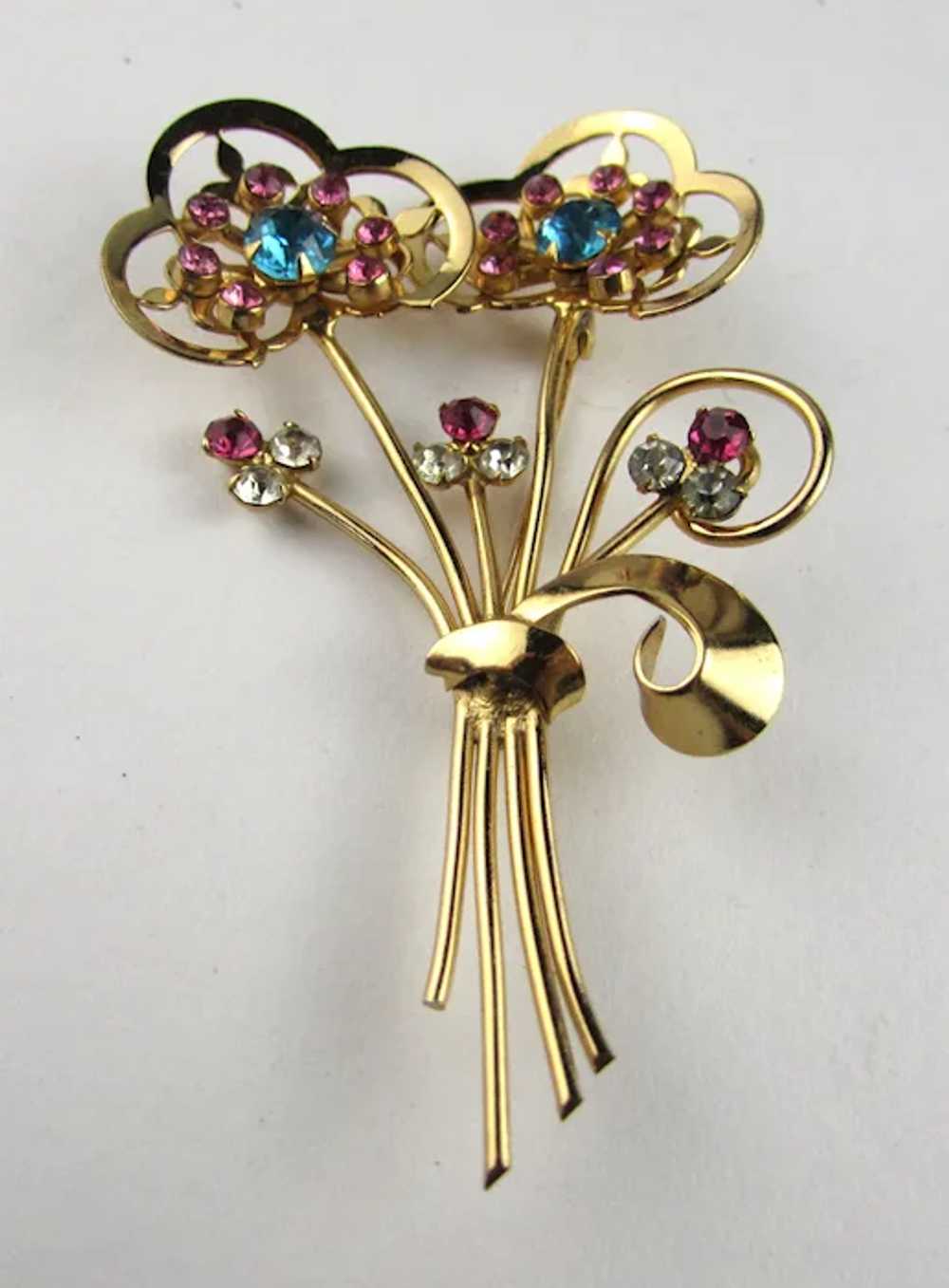 Coro Gold Tone Flower Pin With Pink and Turquoise… - image 5