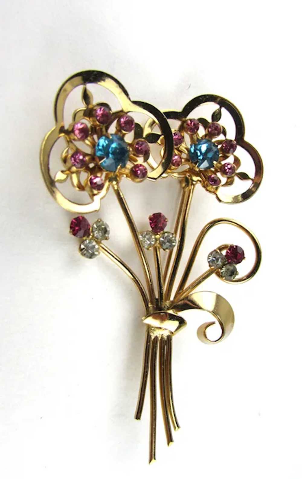 Coro Gold Tone Flower Pin With Pink and Turquoise… - image 7