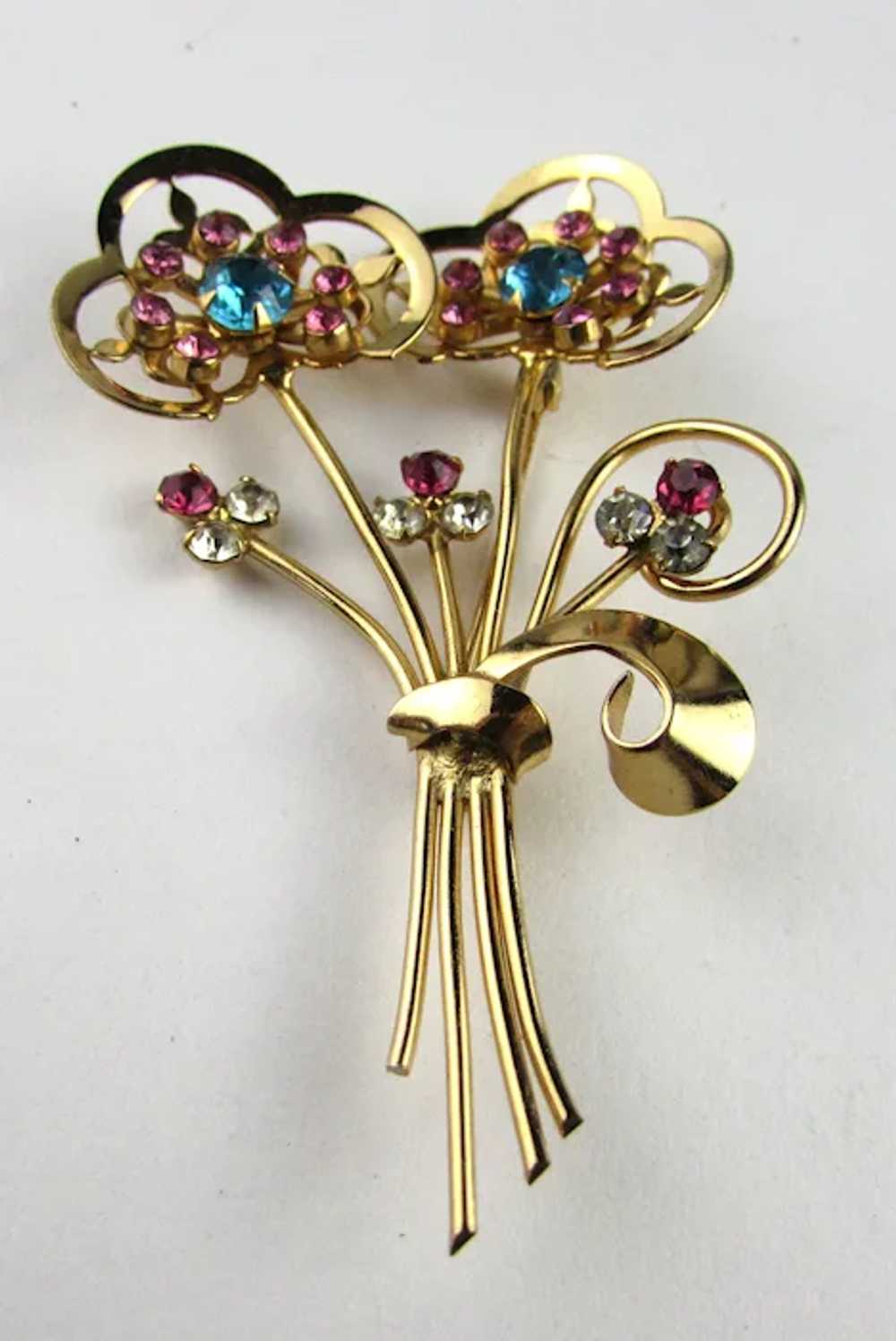 Coro Gold Tone Flower Pin With Pink and Turquoise… - image 9