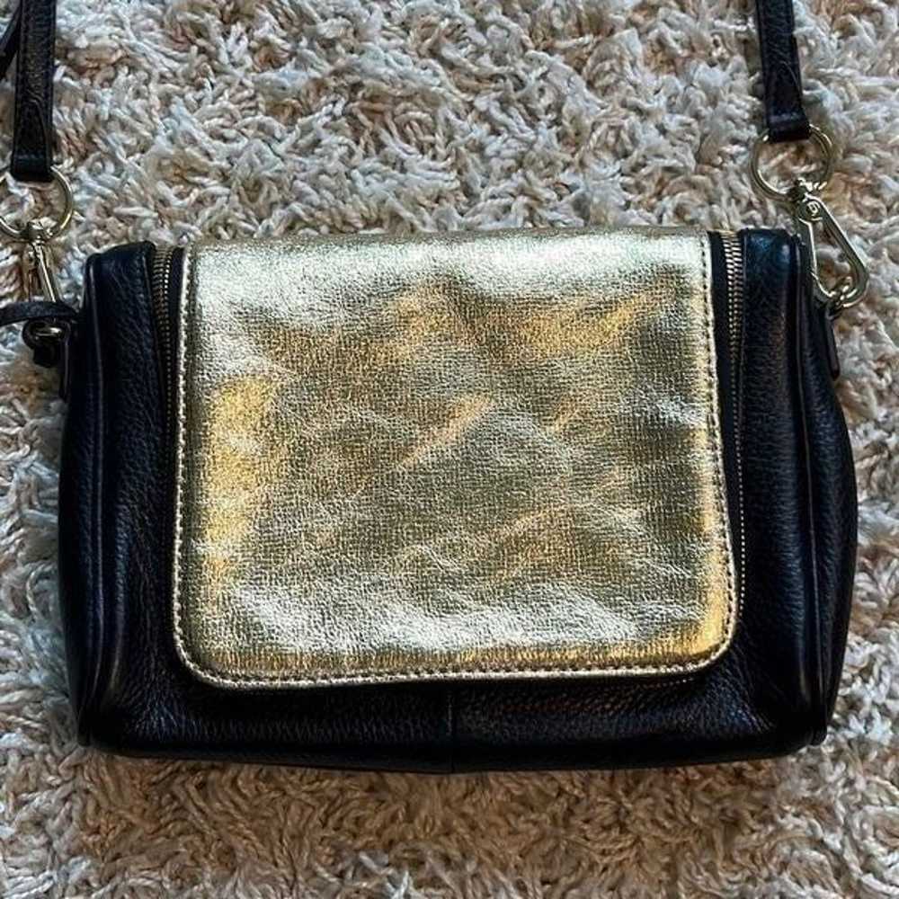 G.I.L.I Halo Metallic Crossbody Gold Black Leathe… - image 2