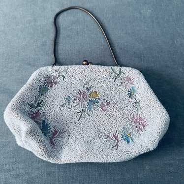 Vintage small white beaded clutch handbag