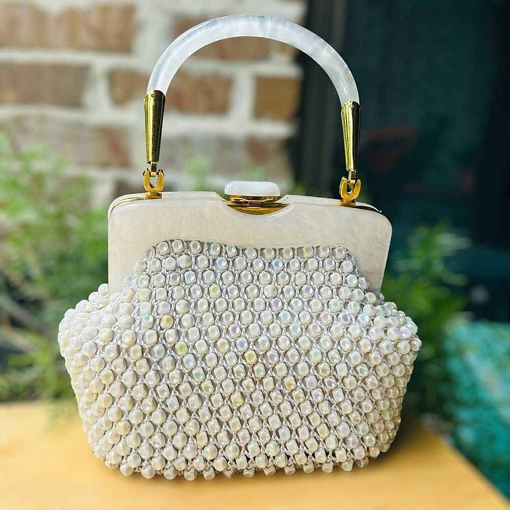 VTG Adele Handbags Crocheted Beaded Bag Pearlized… - image 2