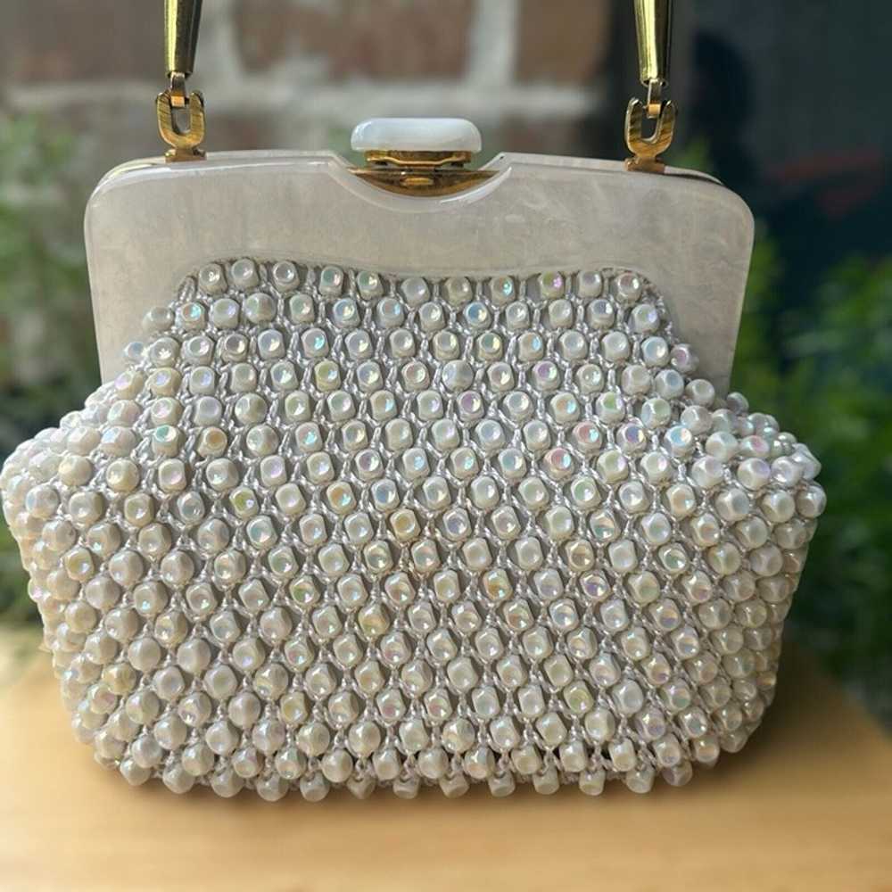 VTG Adele Handbags Crocheted Beaded Bag Pearlized… - image 3