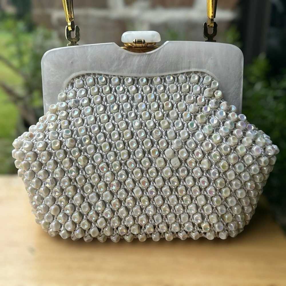 VTG Adele Handbags Crocheted Beaded Bag Pearlized… - image 5