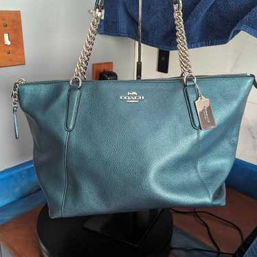 NWOT Coach Ava Chain Tote Metallic Teal - image 1