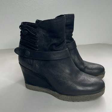 MIZ MOOZ Naya Leather Black Zip Wedge Bootie Boot… - image 1