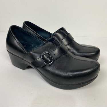 Dansko black leather heeled ankle boots shoes