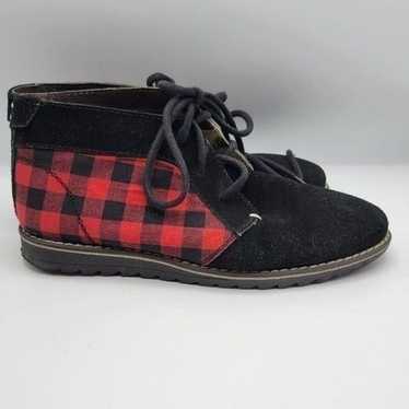 Inkkas Leather Red & Black Buffalo Plaid Ankle Boo