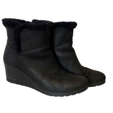 UGG Black Leather Suede Waterproof Wedge Fur Boots