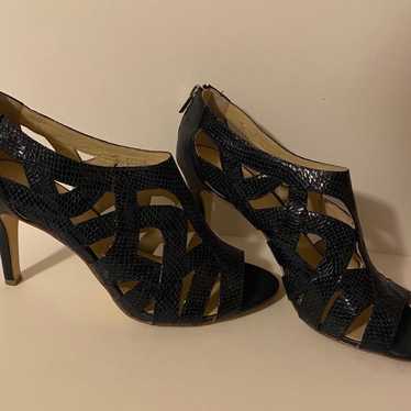 CALVIN KLEIN snakeskin print cut out navy heels s… - image 1