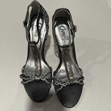 Carlos Santana Bandit Heeled Silver Sandals Size 8