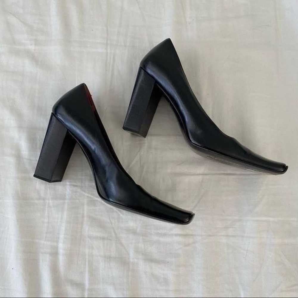 LERRE Black Leather Square Toe Block Heels 35.5 - image 10